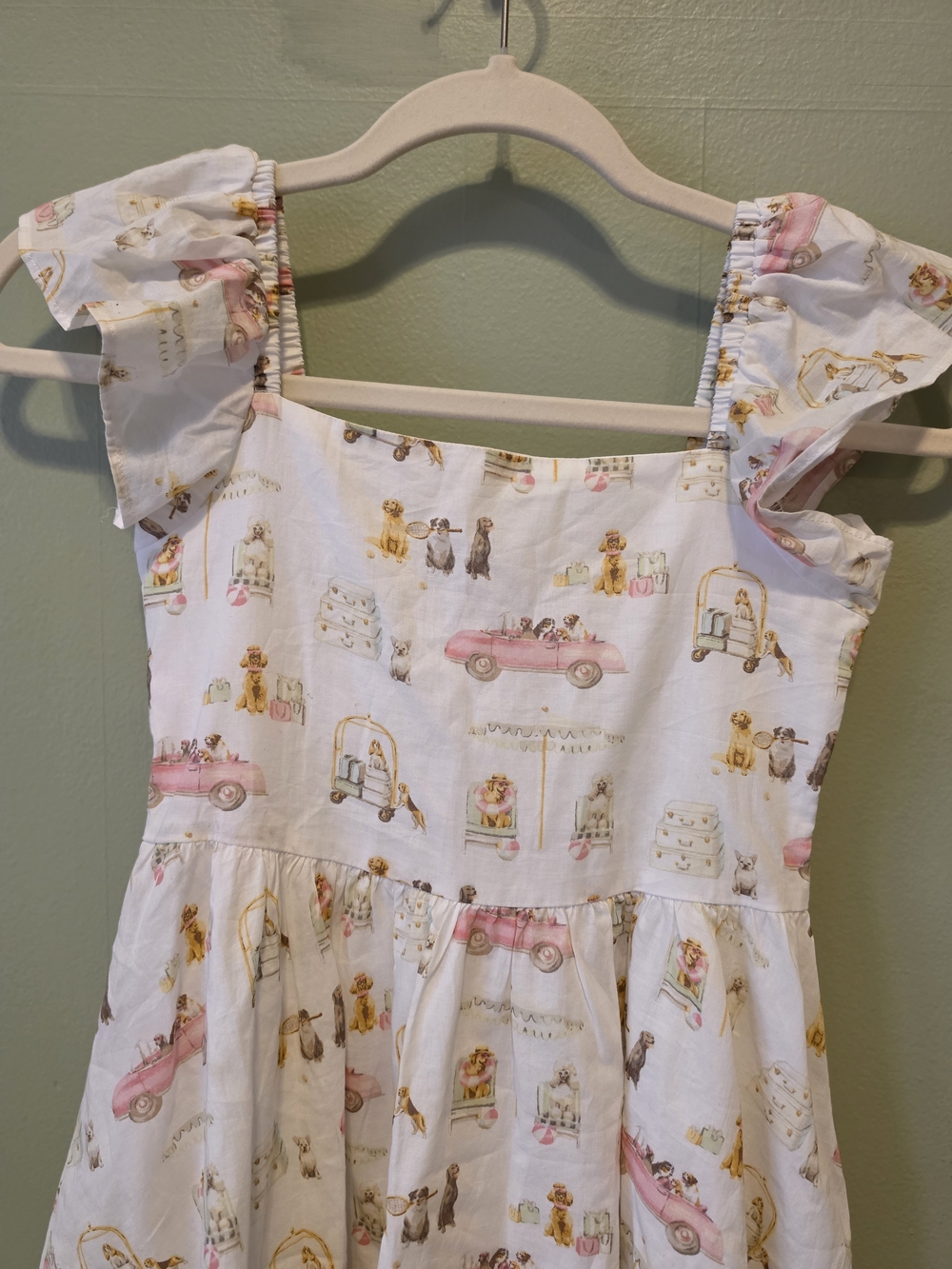 Janie and Jack White Dress with Pink and Gold Dog Print